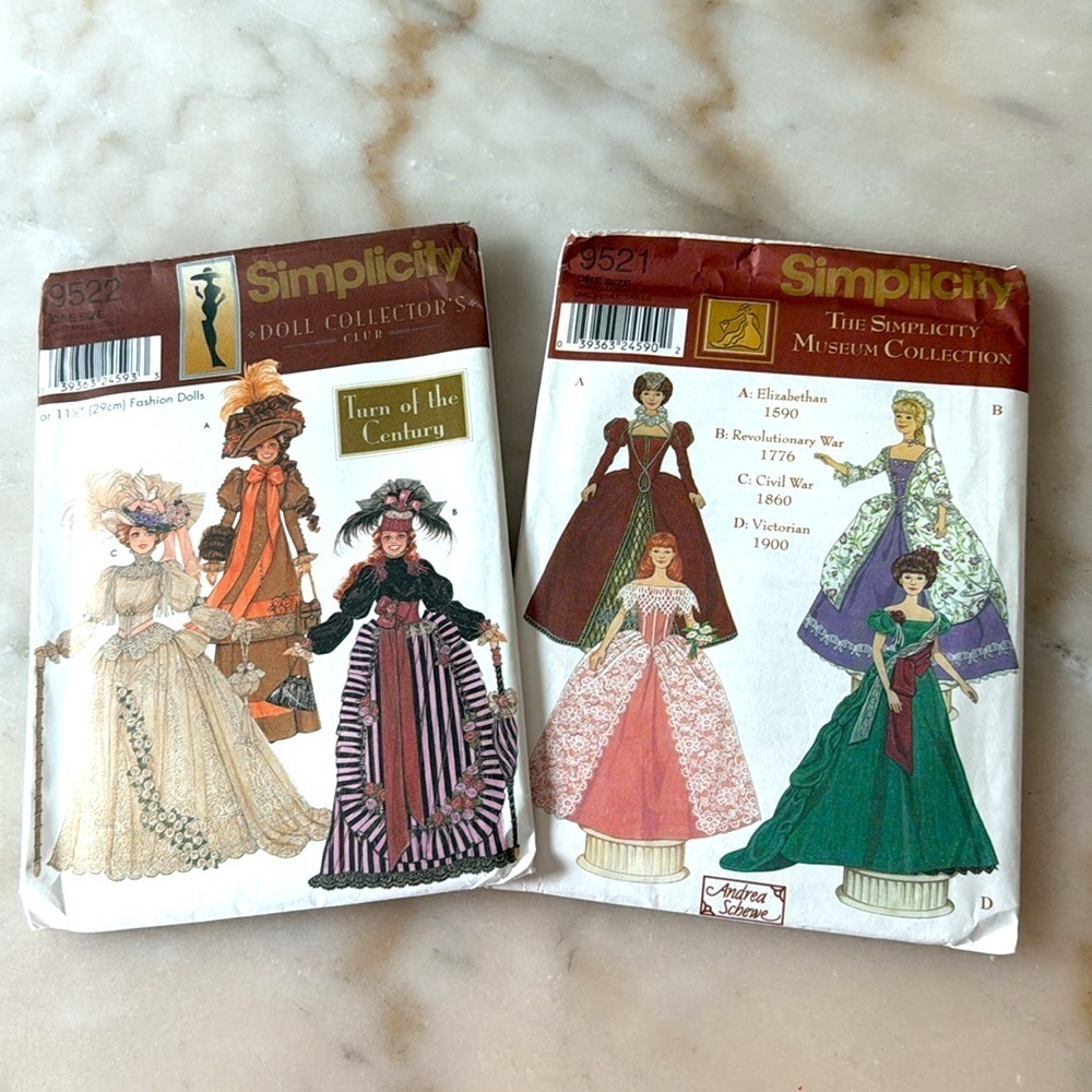 Simplicity 9521 9522 Museum Collection Fashion Clothing Doll 11.5 Dress Pattern
